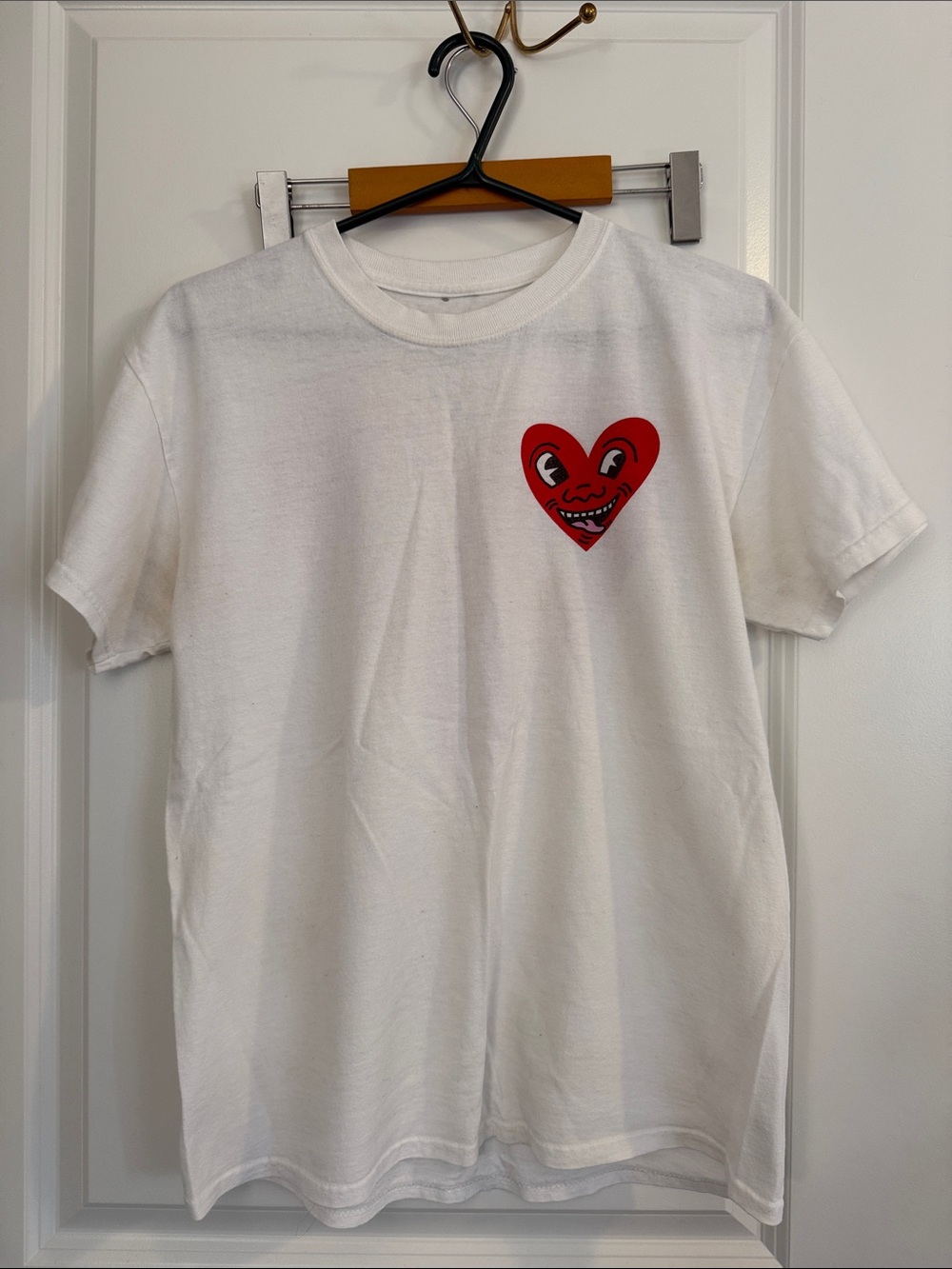 Comme des Garcons White Tee with Red Heart Face Graphic